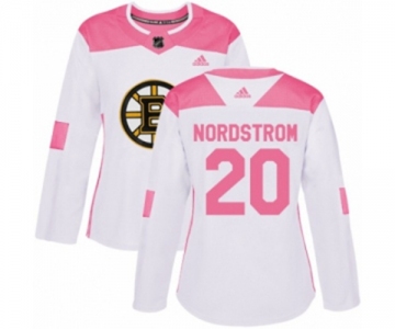 Women Adidas Boston Bruins #20 Joakim Nordstrom Authentic White Pink Fashion NHL Jersey