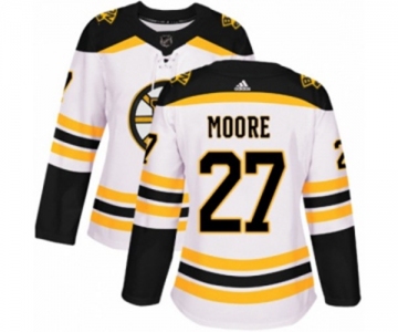 Women Adidas Boston Bruins #27 John Moore Authentic White Away NHL Jersey