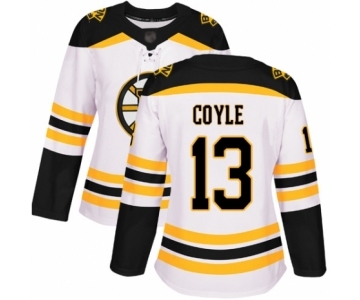 Women's Boston Bruins #13 Charlie Coyle Authentic White Away Hockey Jersey