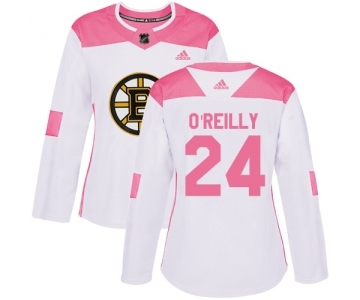 Women's Boston Bruins #24 Terry O'Reilly Authentic White Pink Fashion Hockey Jersey
