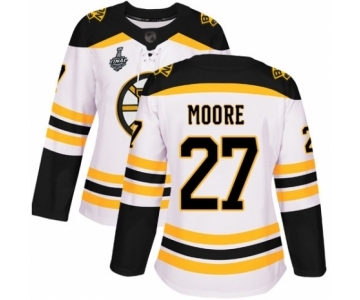 Women's Boston Bruins #27 John Moore Authentic White Away 2019 Stanley Cup Final Bound Hockey Jersey