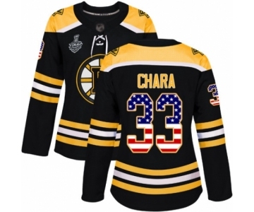 Women's Boston Bruins #33 Zdeno Chara Authentic Black USA Flag Fashion 2019 Stanley Cup Final Bound Hockey Jersey