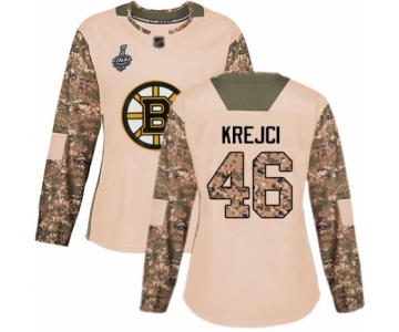 Women's Boston Bruins #46 David Krejci Authentic Camo Veterans Day Practice 2019 Stanley Cup Final Bound Hockey Jersey