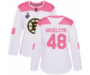 Women's Boston Bruins #48 Matt Grzelcyk Authentic White Pink Fashion 2019 Stanley Cup Final Bound Hockey Jersey
