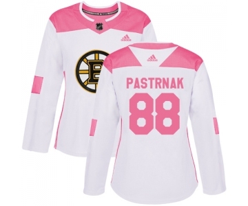 Women's Boston Bruins #88 David Pastrnak Authentic White Pink Fashion Hockey Jersey