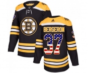 Youth Adidas Boston Bruins #37 Patrice Bergeron Authentic Black USA Flag Fashion NHL Jersey