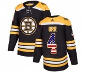 Youth Adidas Boston Bruins #4 Bobby Orr Authentic Black USA Flag Fashion NHL Jersey
