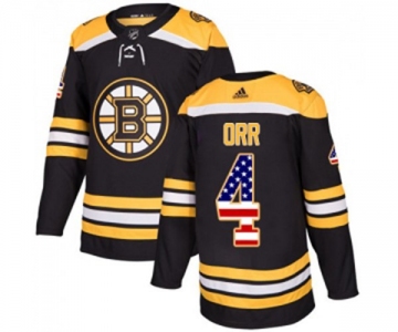 Youth Adidas Boston Bruins #4 Bobby Orr Authentic Black USA Flag Fashion NHL Jersey