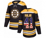 Youth Adidas Boston Bruins #41 Jaroslav Halak Authentic Black USA Flag Fashion NHL Jersey