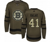 Youth Adidas Boston Bruins #41 Jaroslav Halak Authentic Green Salute to Service NHL Jersey