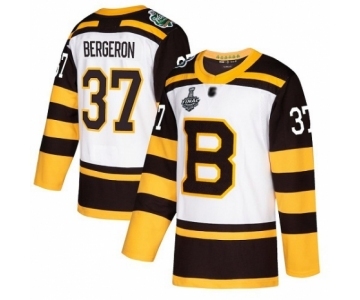 Youth Boston Bruins #37 Patrice Bergeron Authentic White Winter Classic 2019 Stanley Cup Final Bound Hockey Jersey
