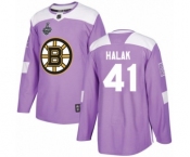 Youth Boston Bruins #41 Jaroslav Halak Authentic Purple Fights Cancer Practice 2019 Stanley Cup Final Bound Hockey Jersey