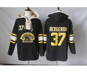 Men's Boston Bruins #37 Patrice Bergeron Black Sawyer Hooded Sweatshirt Stitched NHL Jersey