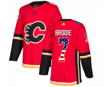 Calgary Flames #7 TJ Brodie Authentic Red USA Flag Fashion Hockey Jersey