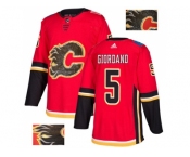 Men Adidas Calgary Flames #5 Mark Giordano Red Home Authentic Fashion Gold Stitched NHL Jersey