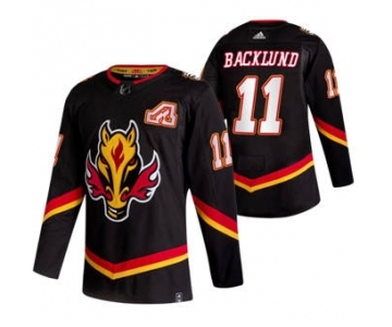 Men's Calgary Flames #11 Mikael Backlund Black 2020-21 Reverse Retro Alternate Hockey Jersey