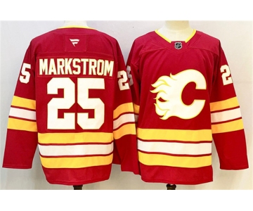 Men's Calgary Flames #25 Jacob Markstrom Red 2024-25 Home Stitched Hockey Jersey