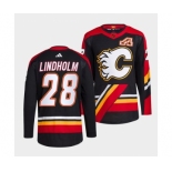 Men's Calgary Flames #28 Elias Lindholm Black 2022-23 Reverse Retro Stitched Jersey