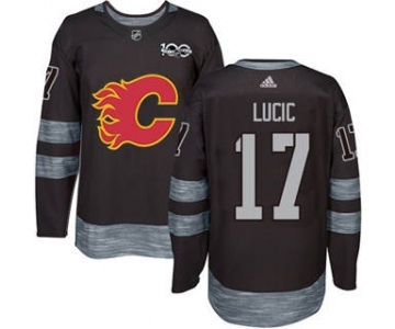 Men's Flames #17 Milan Lucic Black 1917-2017 100th Anniversary Stitched Hockey Jersey