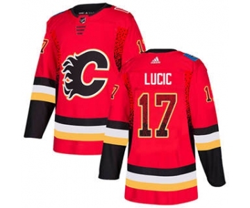 Men's Flames #17 Milan Lucic Red Home Authentic Drift Fashion Stitched Hockey Jersey