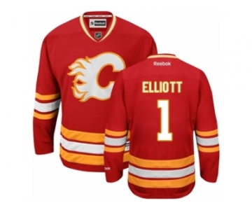 Men's Reebok Calgary Flames #1 Brian Elliott Authentic Red Third NHL Jersey