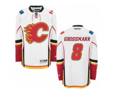 Men's Reebok Calgary Flames #8 Nicklas Grossmann Authentic White Away NHL Jersey