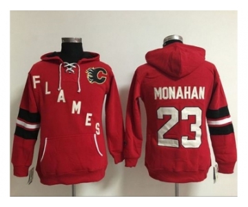 Women Calgary Flames #23 Sean Monahan Red Old Time Heidi NHL Hoodie