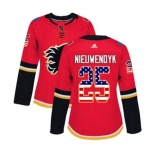 Women Calgary Flames #25 Joe Nieuwendyk Authentic Red USA Flag Fashion Hockey Jersey