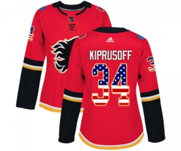 Women Calgary Flames #34 Miikka Kiprusoff Authentic Red USA Flag Fashion Hockey Jersey