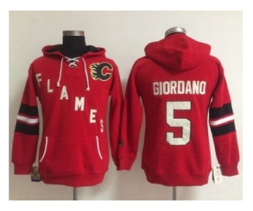 Women Calgary Flames #5 Mark Giordano Red Old Time Heidi NHL Hoodie