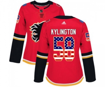 Women Calgary Flames #58 Oliver Kylington Authentic Red USA Flag Fashion Hockey Jersey