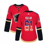 Women Calgary Flames #61 Brett Kulak Authentic Red USA Flag Fashion Hockey Jersey