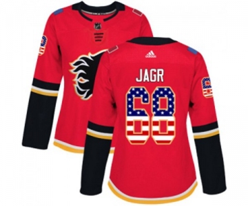 Women Calgary Flames #68 Jaromir Jagr Authentic Red USA Flag Fashion Hockey Jersey