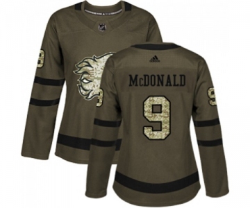 Women Calgary Flames #9 Lanny McDonald Authentic Green Salute to Service Hockey Jersey