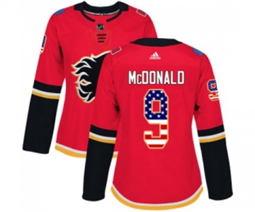 Women Calgary Flames #9 Lanny McDonald Authentic Red USA Flag Fashion Hockey Jersey