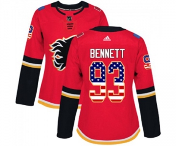 Women Calgary Flames #93 Sam Bennett Authentic Red USA Flag Fashion Hockey Jersey