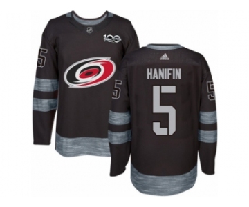 Men's Adidas Carolina Hurricanes #5 Noah Hanifin Authentic Black 1917-2017 100th Anniversary NHL Jersey