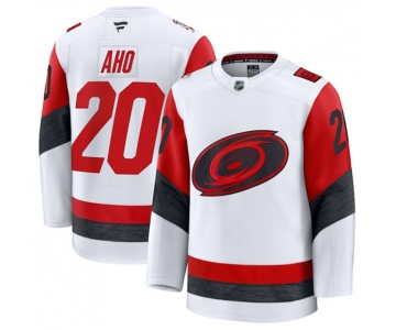 Men's Carolina Hurricanes #20 Sebastian Aho White 2025 Away Stitched Hockey Jersey