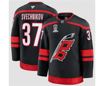 Men's Carolina Hurricanes #37 Andrei Svechnikov Black 2026 Stanley Cup Champions Home Stitched Jersey