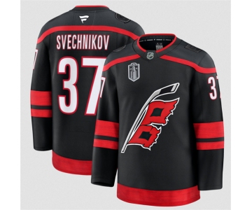 Men's Carolina Hurricanes #37 Andrei Svechnikov Black 2026 Stanley Cup Final Home Premium Hockey Stitched Jersey