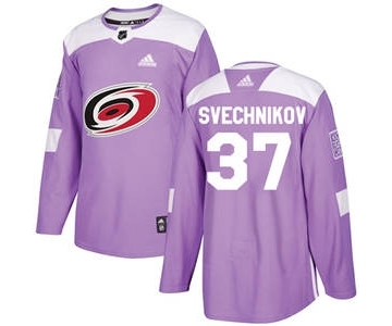 Men's Carolina Hurricanes #37 Andrei Svechnikov Purple Fights Cancer Stitched Hockey Jersey