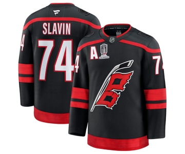 Men's Carolina Hurricanes #74 Jaccob Slavin Black 2026 Stanley Cup Champions And A Patch Home Stitched Hockey Jersey