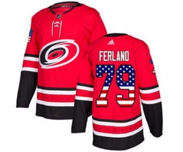 Men's Carolina Hurricanes #79 Michael Ferland Red Home USA Flag Stitched Hockey Jersey