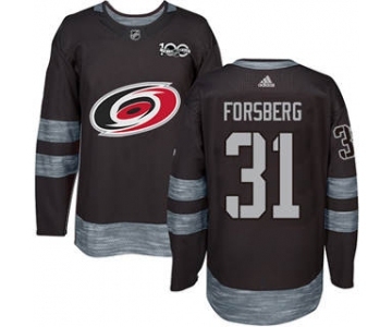 Men's Hurricanes #31 Anton Forsberg Black 1917-2017 100th Anniversary Stitched Hockey Jersey