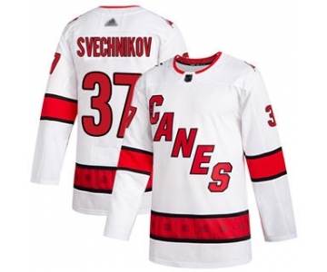 Men's Hurricanes #37 Andrei Svechnikov White Road Authentic Stitched Hockey Jersey