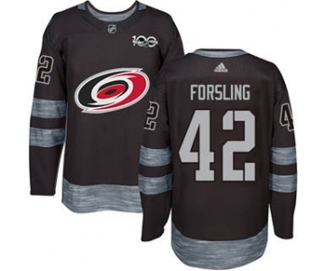 Men's Hurricanes #42 Gustav Forsling Black 1917-2017 100th Anniversary Stitched Hockey Jersey