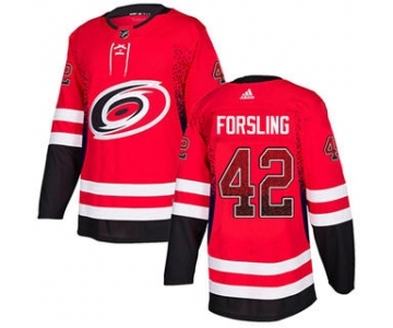 Men's Hurricanes #42 Gustav Forsling Red Home Authentic Drift Fashion Stitched Hockey Jersey
