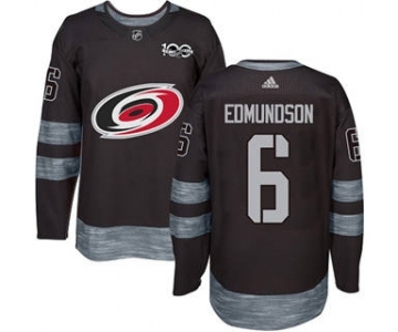 Men's Hurricanes #6 Joel Edmundson Black 1917-2017 100th Anniversary Stitched Hockey Jersey (1)