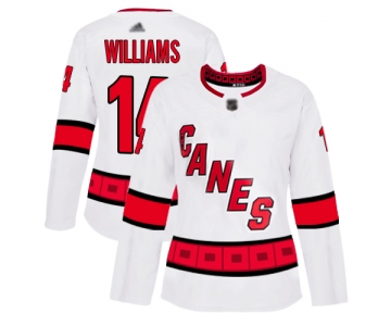 Carolina Hurricanes #14 Justin Williams White Road Authentic Women's Stitched Hockey Jersey