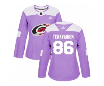 Women Adidas Carolina Hurricanes #86 Teuvo Teravainen Purple Authentic Fights Cancer Stitched NHL Jersey
